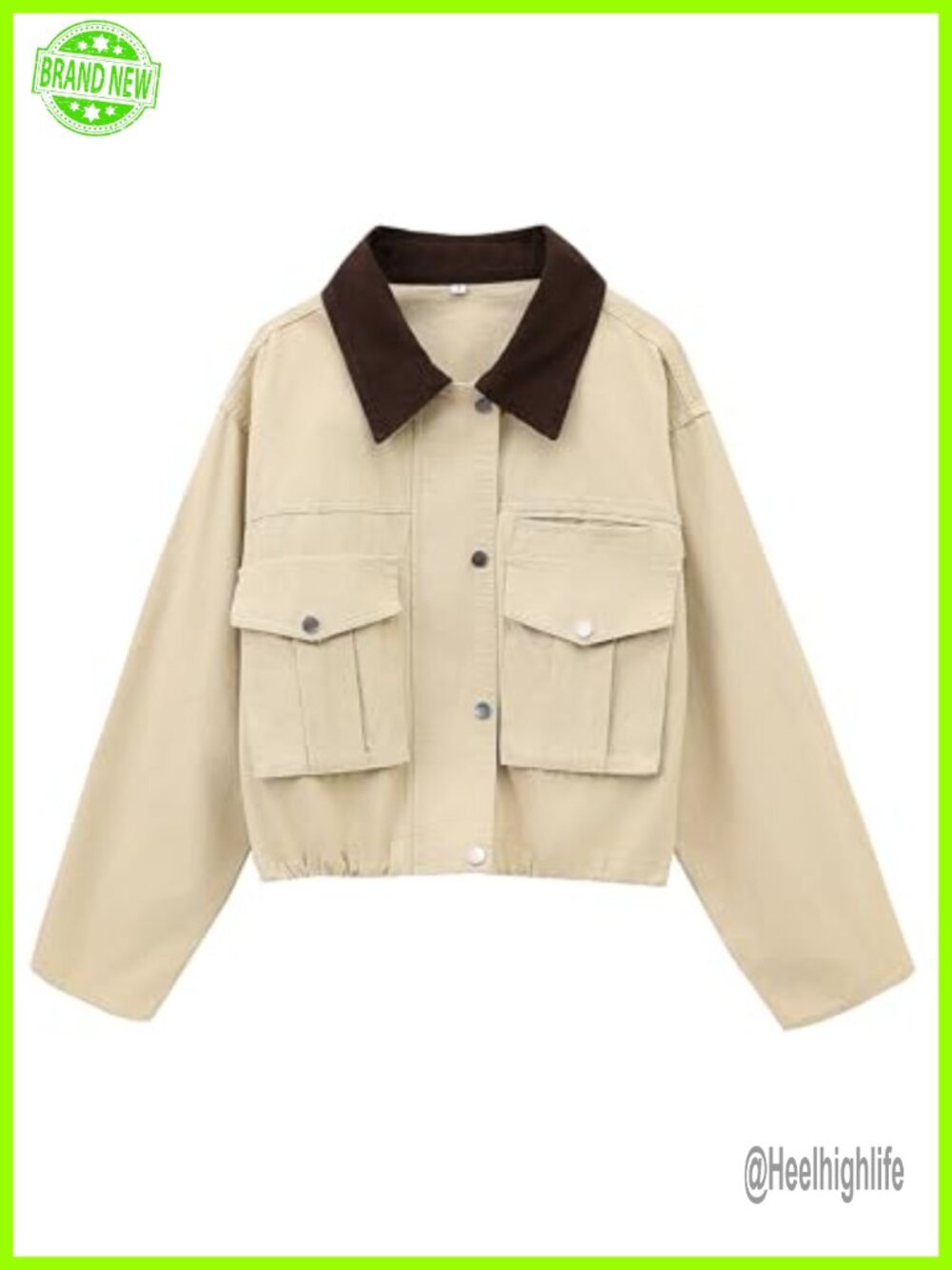 Women's Cropped Jacket Contrast Collar Barn Jacket Cotton Outwear